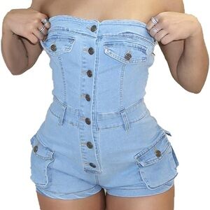 Denim Strapless Jumpsuit/Romper